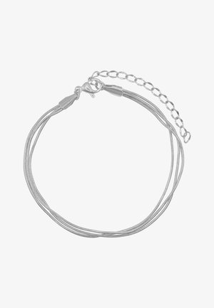Bracciale multistrato in argento con un design testurizzato, dotato di chiusura a gancio e catena regolabile per personalizzare la misura.
