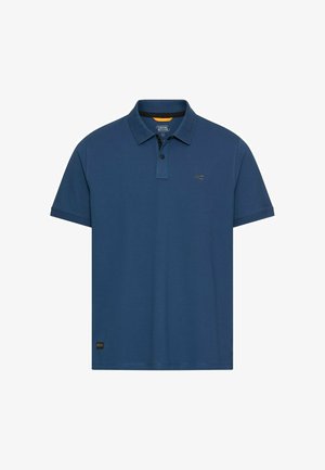Marineblauw poloshirt met korte mouwen, kraag, twee knopen, klein logo op de linkerborst en een stoffen label bij de zoom.