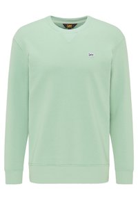 Sudadera verde menta hecha de mezcla de algodón, con cuello redondo, mangas largas, puños acanalados y un pequeño logotipo bordado "Lee" en el pecho.