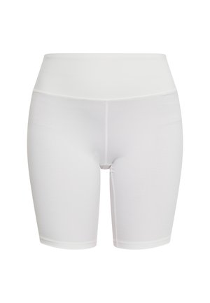Biele bicyklové šortky s vysokým pásom vyrobené z elastického materiálu, s hladkým povrchom a minimálnym šitím.