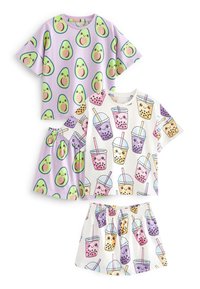 Next 2 PACK SHORT PYJAMA SET - Nattplagg set - lilac purple cream avocado bubble tea character