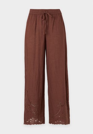 New Look, WIDE LEG BRODERIE WIDE LEG TROUSERS - Broek - dark brown