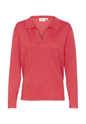 Vaaleanpunainen pitkähiha, jossa on V-pääntie ja käännetty kaulus. Valmistettu kevyestä kankaasta, jossa on rento istuvuus ja hienovarainen rakenne.