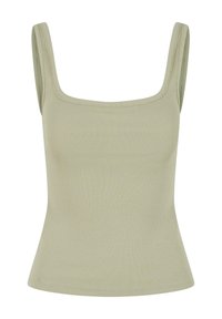 Ribbede singlet i lys grønn, med firkantet hals og brede stropper, med en tettsittende silhuett og jevn tekstur.