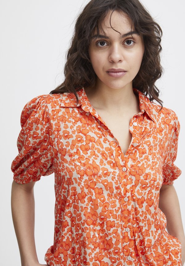 IHAya - Button-down blouse - coral rose leo aop4