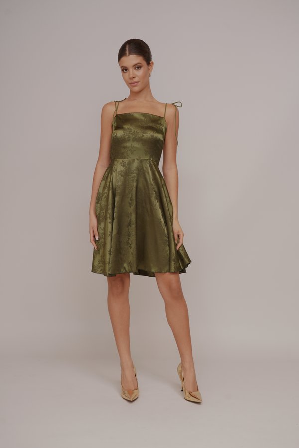 FLORAL BOW TIE SKATER - Cocktail dress / Party dress - dark khaki