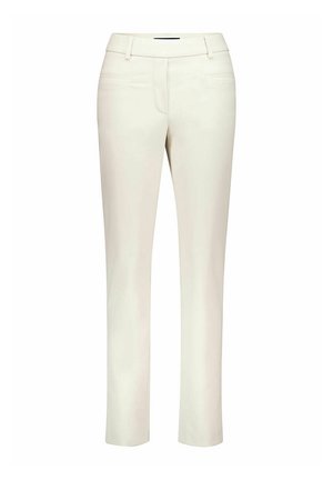Witte, op maat gemaakte, slim-fit broek met riemlussen, voorzakken en een verborgen voorsluiting.