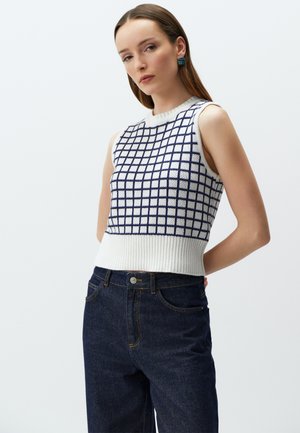 CREW NECK SLEEVELESS PLAID PATTERNED - Jumper - ekru