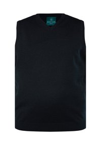 Námořnický bezrukávový svetr s véčkovým výstřihem, vyrobený z pleteného materiálu. Obsahuje svršek s žebrovaným lemem a štítek s nápisem "BOSTON PARK."