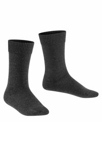 Dunkelgraue Baumwollsocken mit gerippten Bündchen, mittlerer Dicke und glatter Textur. Entworfen für Komfort und den täglichen Gebrauch.