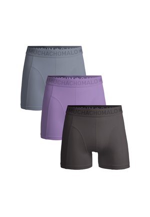 Set di boxer shorts in grigio, lavanda e nero. Realizzati in materiale morbido con cinturini in elastico con logo. Presentano una forma aderente e cuciture dettagliate.