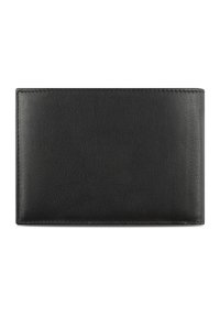 Black leather wallet with a smooth texture, rectangular shape, single-stitch detailing along the edges, and no visible hardware or accents.