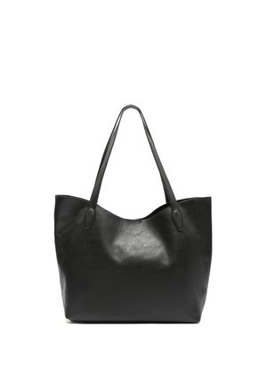 Schwarze Leder-Shoppertasche mit zwei Schulterriemen, einfachem Design und leicht strukturierter Oberfläche, vor weißem Hintergrund abgebildet.