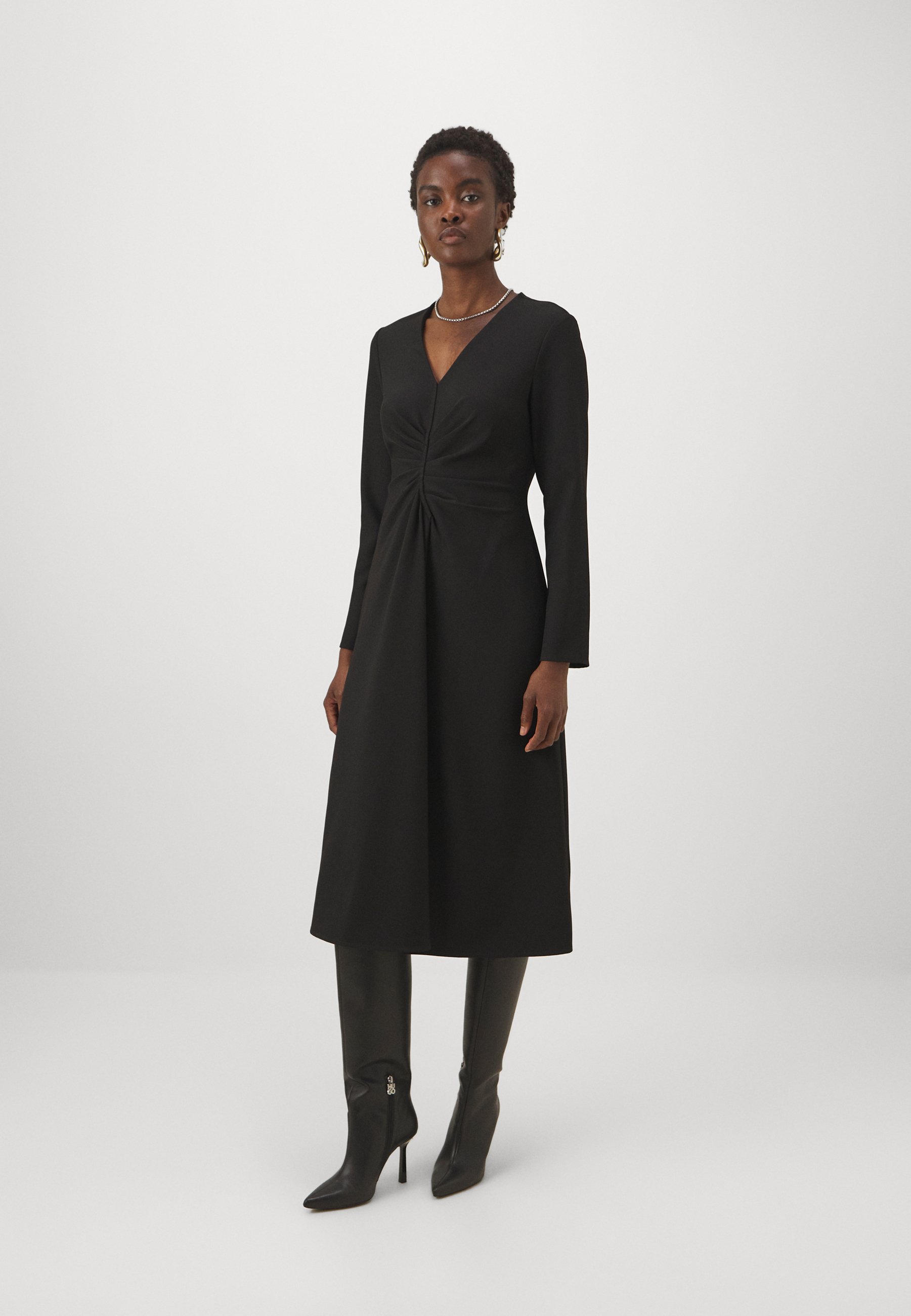 chinese dress ladies Donna Karan New York Black Knit Dress with Waist Tie, Small – Ian Drummond  Vintage main image 0