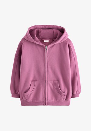 Bluza z kapturem na zamek w kolorze mauve z dużymi przednimi kieszeniami, ściągaczami na mankietach i u dołu oraz podwójną warstwą kaptura.