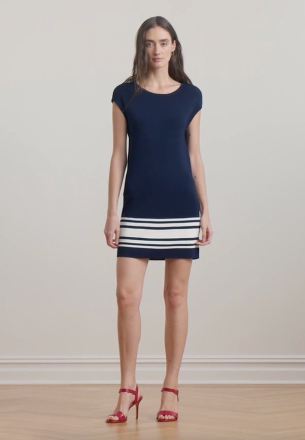 TWO TONE CAP SLEEVE SHIFT SWEATER DRESS - Shirt dress2