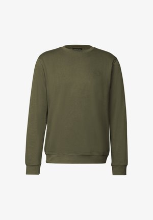 Olivengrøn sweatshirt lavet af blødt stof, med rund hals, lange ærmer, elastiske manchetter og et diskret logo på brystet.