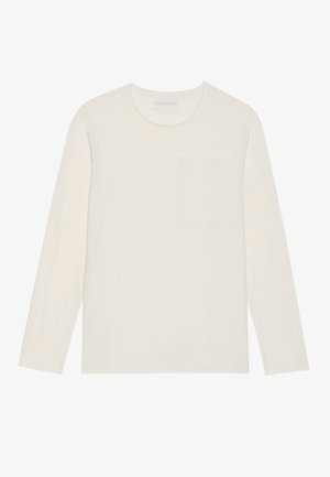 Ilgų rankovių marškiniai su apvaliu kaklu, off-white spalvos, su krūtine kišene. Pagaminti iš minkštos medžiagos su lygia tekstūra ir laisvu siluetu.