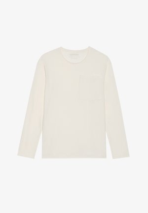 Langermet genser med rund hals i off-white, med brystlomme. Laget av myk stoff med en jevn tekstur og en avslappet passform.