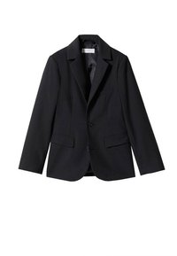 Svart skräddarsydd blazer i mjuk tyg, med skarvkrage, två knappar och två framfickor samt raka ärmar.