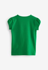 T-shirt vert à manches courtes avec encolure ras du cou et manches bouffantes, en coton lisse avec un design uni.