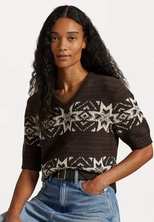 SNOWFLAKE V-NECK SHORT-SLEEVE SWEATER - Džemper - brown multi