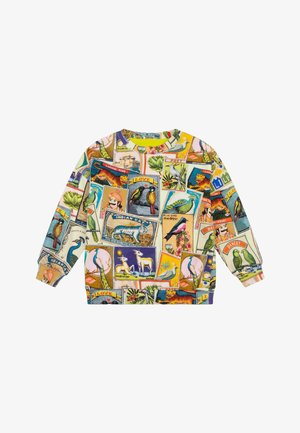 Multicolor sweatshirts met een collage van vintage-stijl grafische prints, voornamelijk dieren en natuur, met geribbelde manchetten en halslijn.