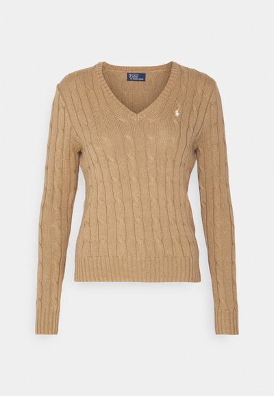 Polo Ralph Lauren CABLE KNIT COTTON V NECK SWEATER - Pulover - camel