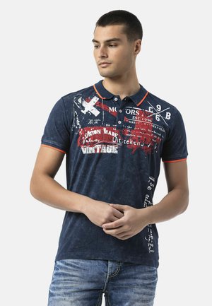 Cipo & Baxx, POLO T-SHIRT MIT PRINT UND WASCHUNG IN REGULAR FIT - Poloshirt - blau