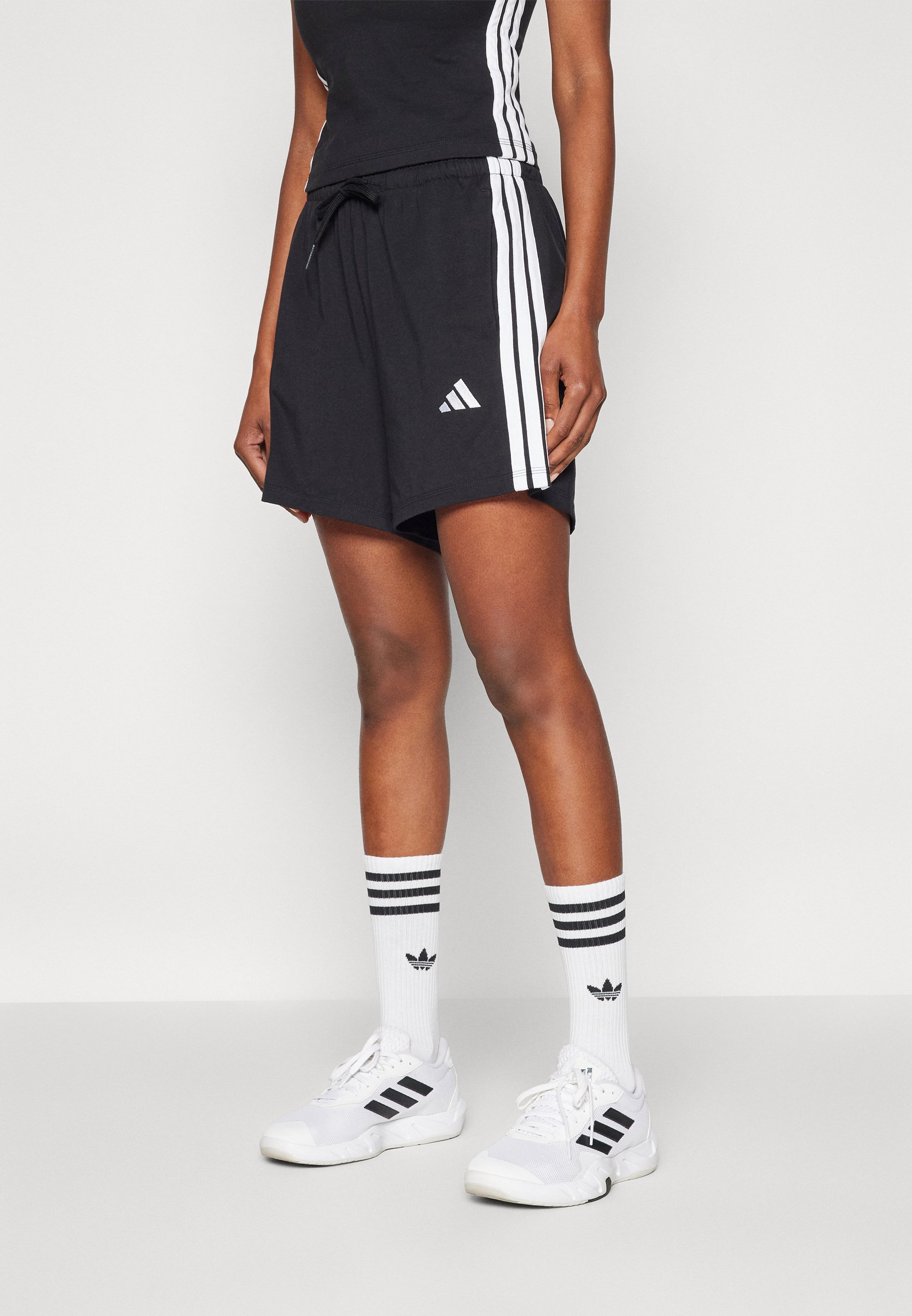 ESSENTIALS 3 STRIPES COTTON - Pantaloncini sportivi - black/white donna