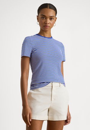 STRIPED STRETCH COTTON CREWNECK TEE - Nyomott mintás póló - cruise royal/white