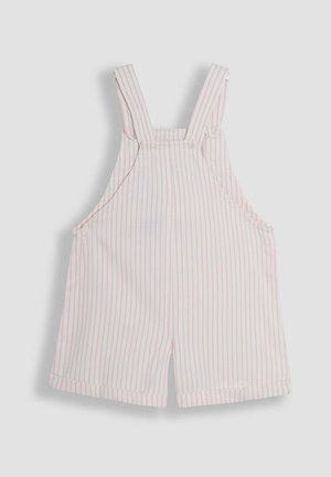 Lyserøde og hvide stribede overalls med brede skulderstropper og løs pasform, prydet med en lige skåret design og opfoldede kanter.