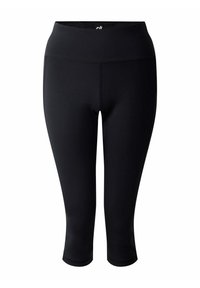 Schwarze Capri-Leggings aus dehnbarem Material mit einem hohen Bund, ausgestattet mit glatten Nähten und einem knöchellangen Design.