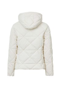 Gepolsterte, gefütterte Jacke in Off-White mit einem Rautenmuster. Verfügt über einen geraden Schnitt und eine weiche, glatte Textur.
