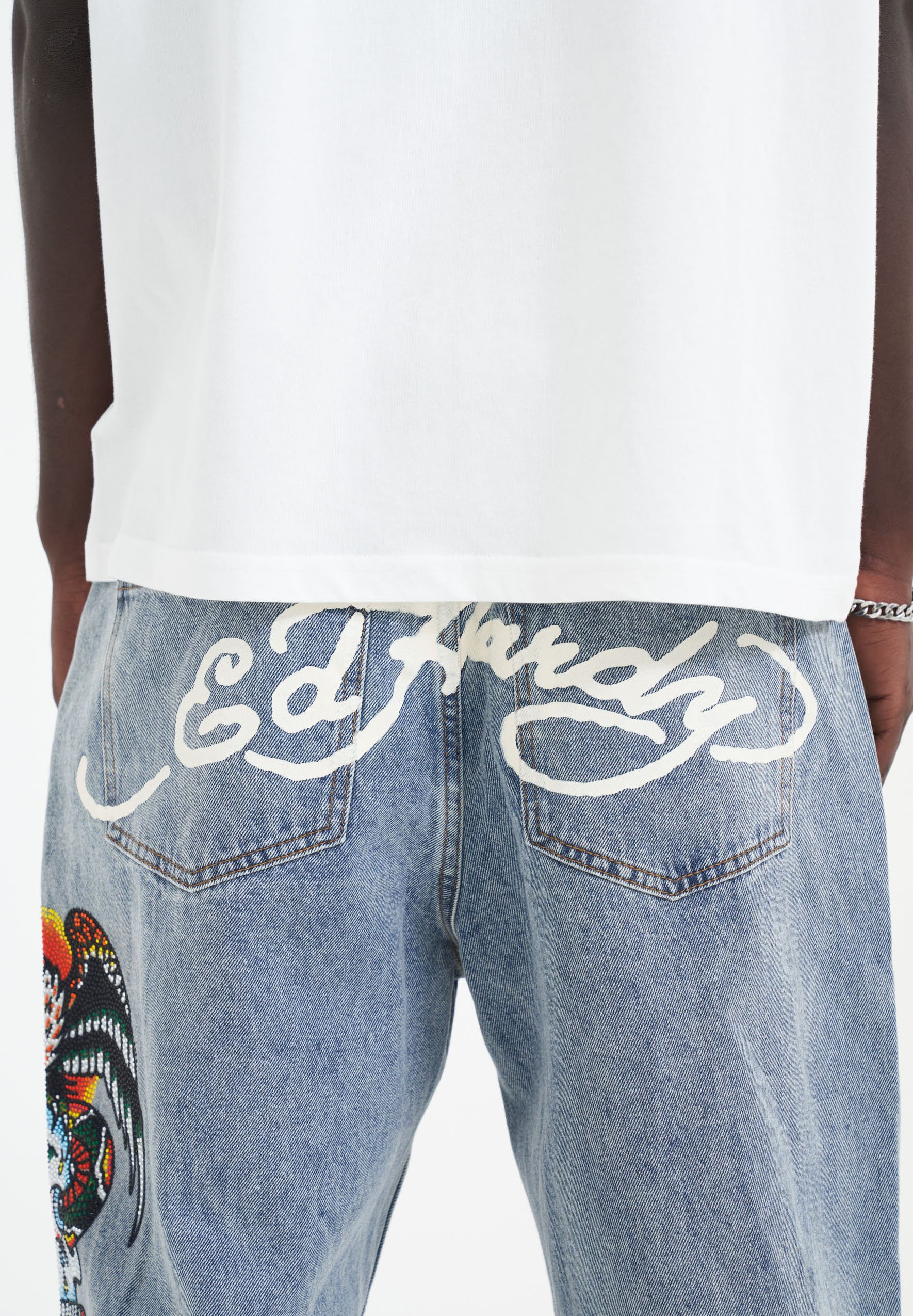 Ed Hardy SKULL-SNAKE-EAGLE DIAMANTE - Relaxed fit jeans - bleach