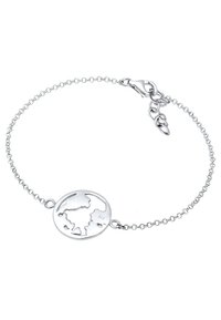 Svenskt silverarmband med en rund globberlock; har en fin kedja och en kräftklämma; graverad med '925' för sterlingsilver.