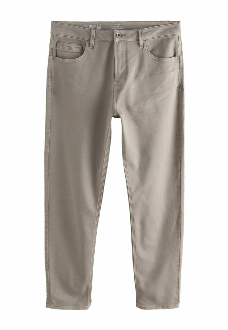 Heledad hallhallid veniv džinsid slim-fit lõikega, millel on standardne viie tasku disain ja nööbiga sulgemine vöökoha juures.