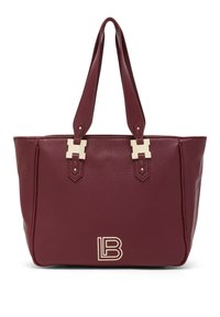 Borsa tote in pelle color bordeaux con due manici superiori, dettagli in metallo dorato e logo "LB" inciso sulla parte frontale. Finitura testurizzata.