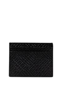 Portafoglio nero realizzato in pelle testurizzata, caratterizzato da un motivo diagonale, con multiple fessure per carte e una forma rettangolare elegante.