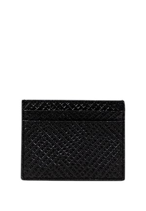 Portafoglio nero realizzato in pelle testurizzata, caratterizzato da un motivo diagonale, con multiple fessure per carte e una forma rettangolare elegante.