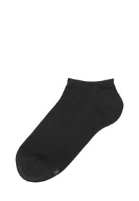 Calzini neri alla caviglia, tessuto lavorato a maglia, texture morbida, punta arrotondata, bordo a coste, senza motivi, design leggero, adatti per l'uso quotidiano.