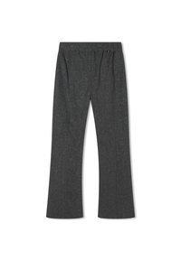 Donkergrijze wijde broek gemaakt van een gemêleerde stof met een elastische tailleband en minimale stikdetails.