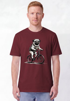 watapparel, MOPS AUF FAHRRAD UNISEX - T-shirt imprimé - burgundy