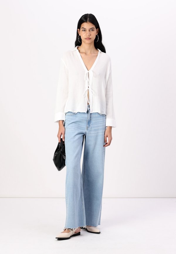 Long-Sleeve Oversized Tie-Front Gauzy Shirt - Blouse3