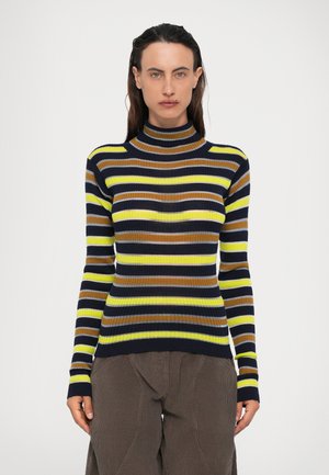 LINE TURTLENECK - Jumper - dark-blue denim/camel