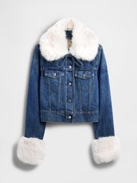 GAP SANDY LIANG VEGAN FUR CROP DENIM JACKET - Džinsinis švarkelis - starry eyed blue
