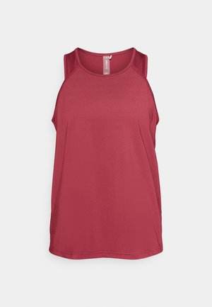 Débardeur sans manches bordeaux avec une texture lisse, un col rond et des détails cousus aux épaules et à l'ourlet. Fabriqué en tissu respirant.