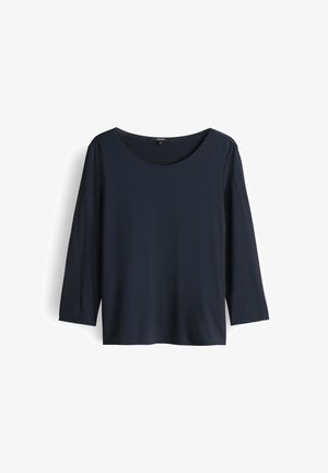 Maglia a maniche lunghe blu navy con ampia scollatura a barchetta, realizzata in tessuto morbido, con vestibilità rilassata e design semplice senza motivi.