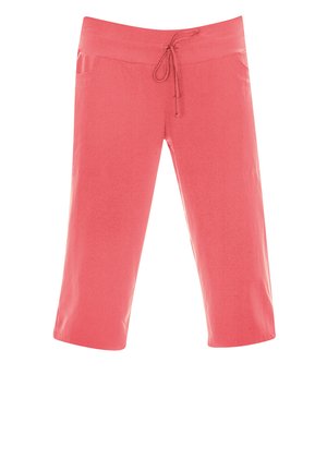 Pantaloni cropped color corallo realizzati in morbido tessuto, con vita elastica e cordoncino, dotati di tasche su entrambi i lati.