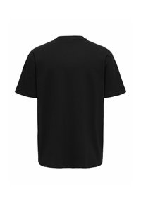 T-shirt noir uni à manches courtes, vu de dos avec un col rond sur fond blanc.